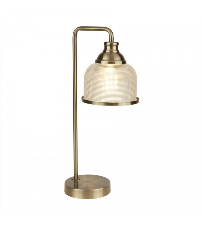 1 Light Table Lamp Antique Brass, Glass Shade, E27 - 1