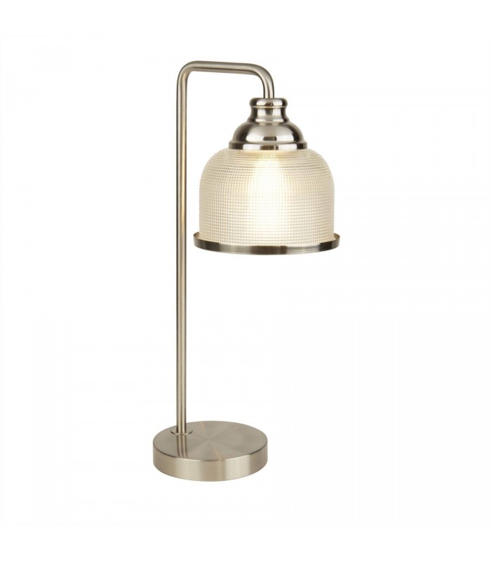 1 Light Table Lamp Satin Silver, Glass Shade, E27 - 1