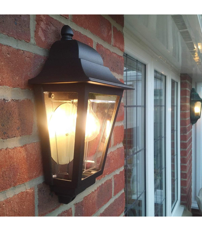 Deco Lane 1 Light Half Outdoor Wall Lantern Black IP44-3