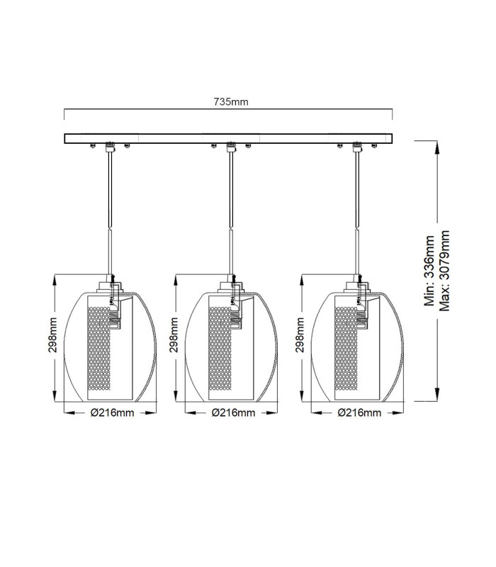 Asher 3 Light Pendant Rectangle Antique Pewter-2