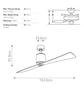 Ferron 152cm 2 Blade Ceiling Fan Oil Brushed Bronze Remote Control-2