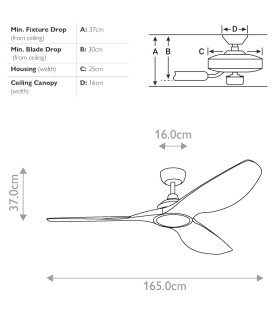 Imari 165cm Ceiling Fan with Dimmable 3000K LED Light Satin Black Remote Control-2