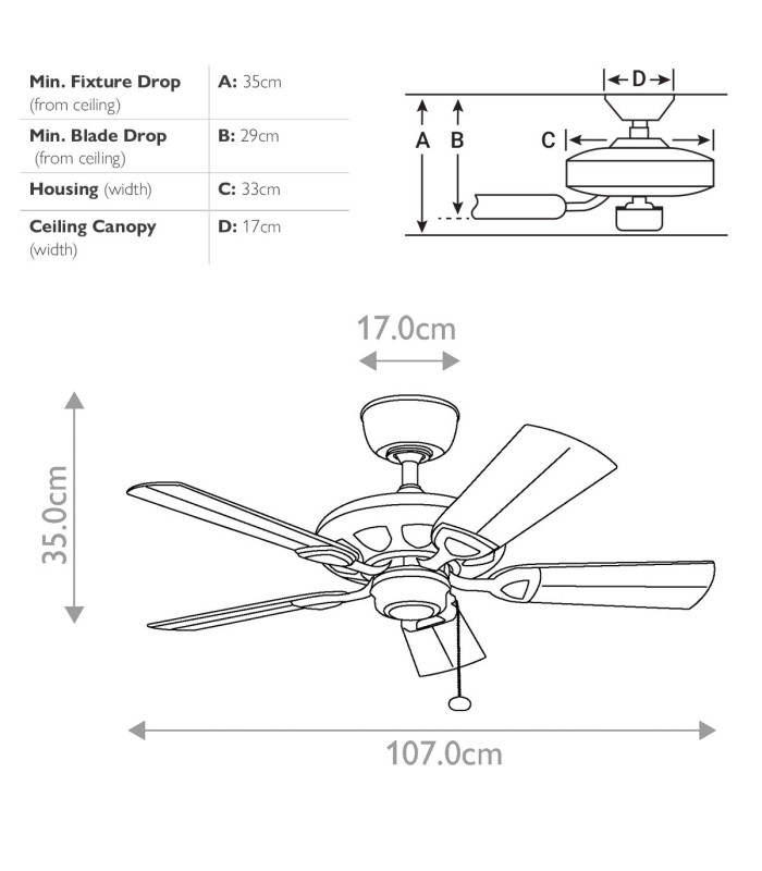 Kevlar 107cm Pull Chain 5 Blade Ceiling Fan Matte White-2