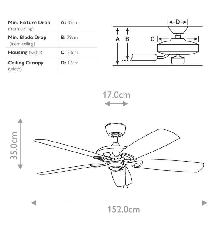 Kevlar 152cm Pull Chain 5 Blade Ceiling Fan Matte White-2