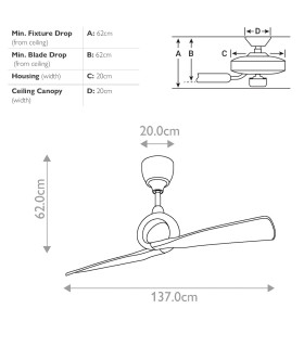 Link 137cm Ceiling Fan Polished Nickel Remote Control-2