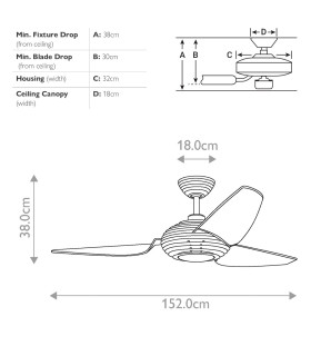 Voya 152cm Ceiling Fan with Dimmable 3000K LED Light Brushed Stainless Steel Remote Control-2