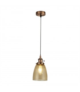 1 Light Pendant Antique Copper, Amber Glass, E27 - 1