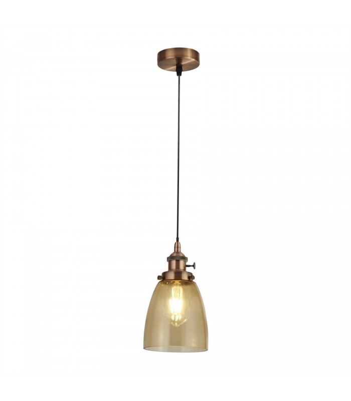 1 Light Pendant Antique Copper, Amber Glass, E27 - 1