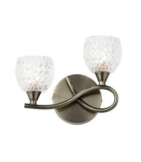 2 Light Indoor Wall Light Antique Brass with Glass, G9 - 1