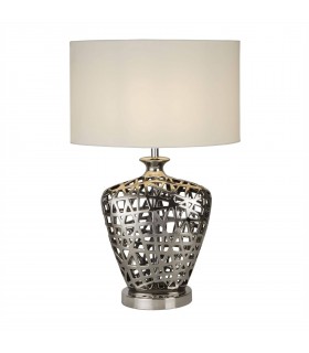 1 Light Table Lamp Chrome, White Shade, E27 - 1