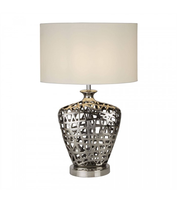 1 Light Table Lamp Chrome, White Shade, E27 - 1