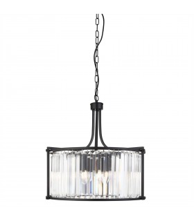 5 Light Round Pendant Matt Black, with Glass, E27 - 1