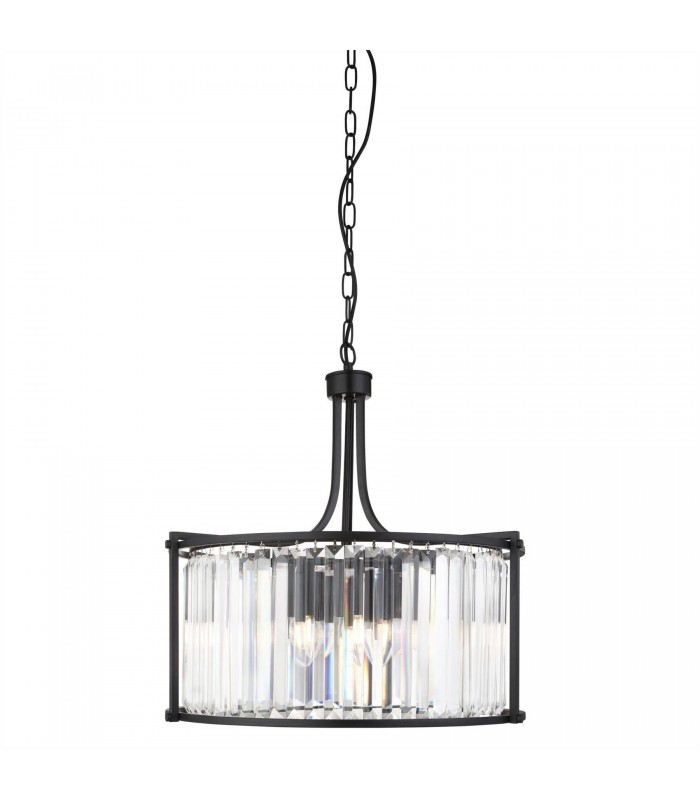 5 Light Round Pendant Matt Black, with Glass, E27 - 1