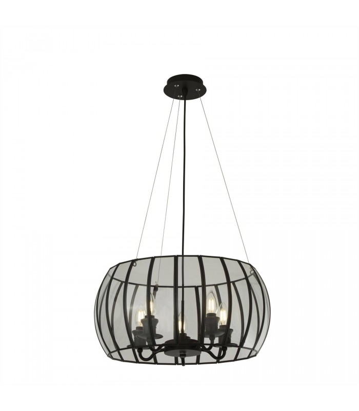 5 Light Pendant Matt Black, Glass, E14 - 1