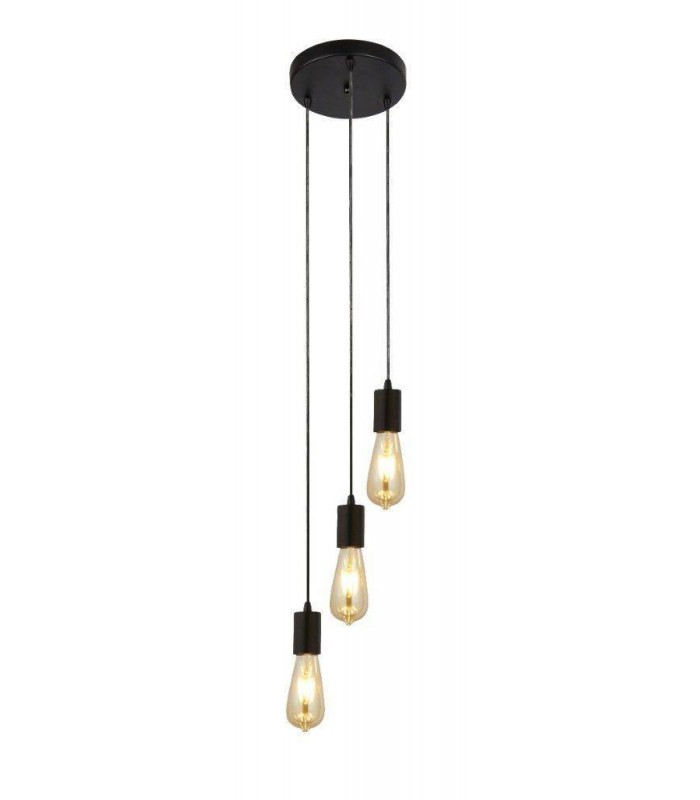 3 Light Cluster Pendant Matt Black, E27 - 1