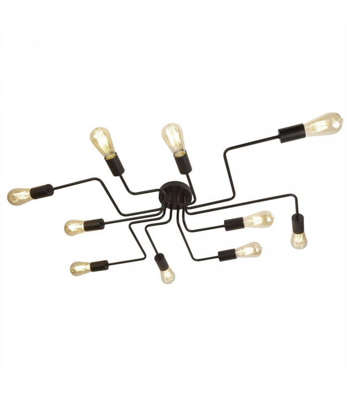 10 Light Flush Ceiling Light Matt Black, E27 - 1