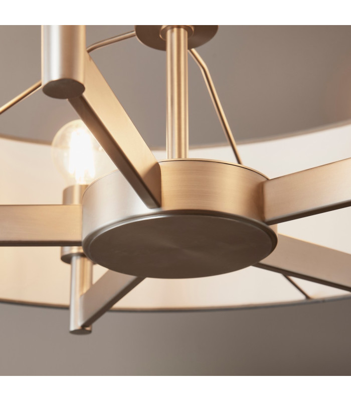 Grande Cylindrical Pendant Ceiling Light Matt Nickel Plate Grey Fabric 5x E27-5