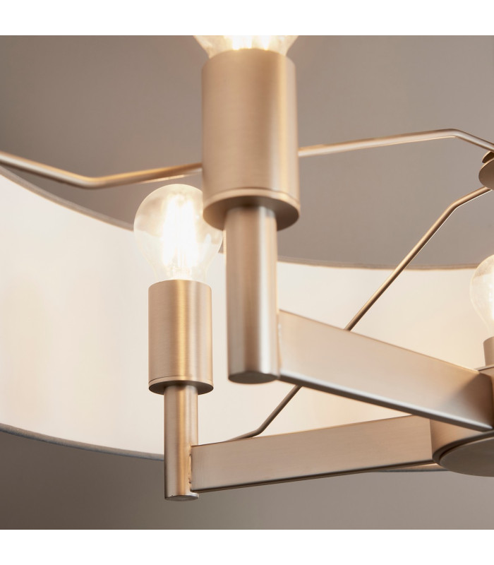 Grande Cylindrical Pendant Ceiling Light Matt Nickel Plate Grey Fabric 5x E27-6