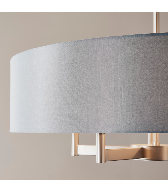 Grande Cylindrical Pendant Ceiling Light Matt Nickel Plate Grey Fabric 5x E27-7