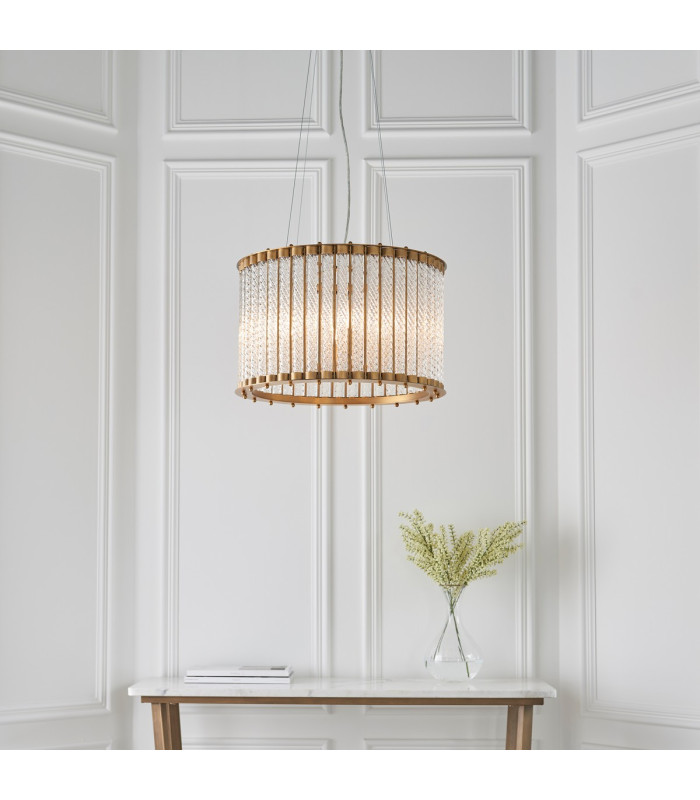 Romola Pendant Ceiling Light Matt Gold Finish Clear Ribbed Glass 6x E14-2