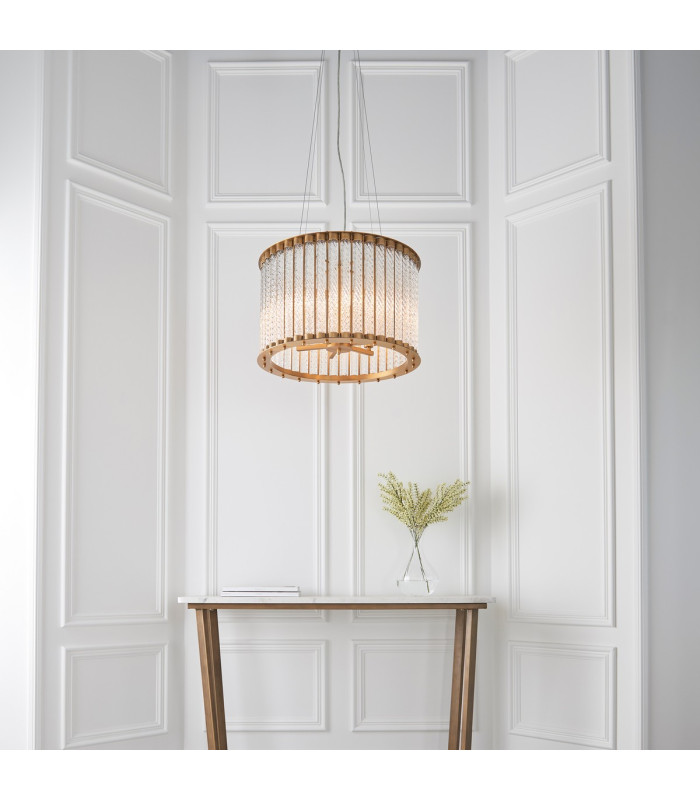 Romola Pendant Ceiling Light Matt Gold Finish Clear Ribbed Glass 6x E14-3