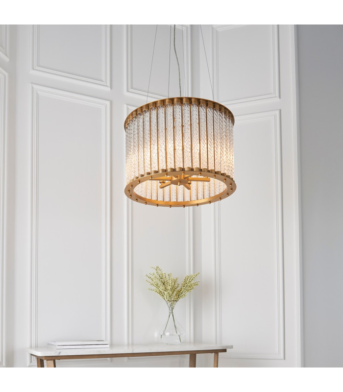 Romola Pendant Ceiling Light Matt Gold Finish Clear Ribbed Glass 6x E14-4