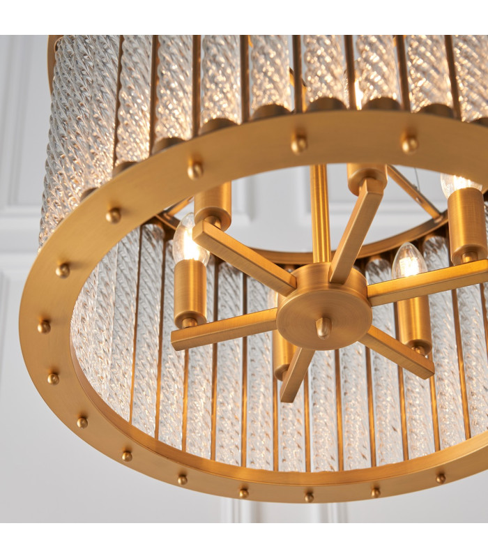 Romola Pendant Ceiling Light Matt Gold Finish Clear Ribbed Glass 6x E14-8