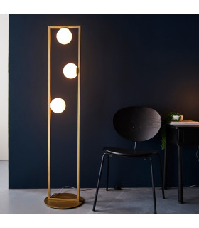 Teo Multi Arm Floor Lamp Brushed Gold Finish Gloss Opal Glass 3x G9-2