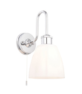 Piper Bathroom Wall Lamp Chrome Plate Gloss Opal Glass 1x E27-1