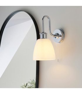Piper Bathroom Wall Lamp Chrome Plate Gloss Opal Glass 1x E27-2