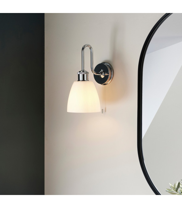 Piper Bathroom Wall Lamp Chrome Plate Gloss Opal Glass 1x E27-4