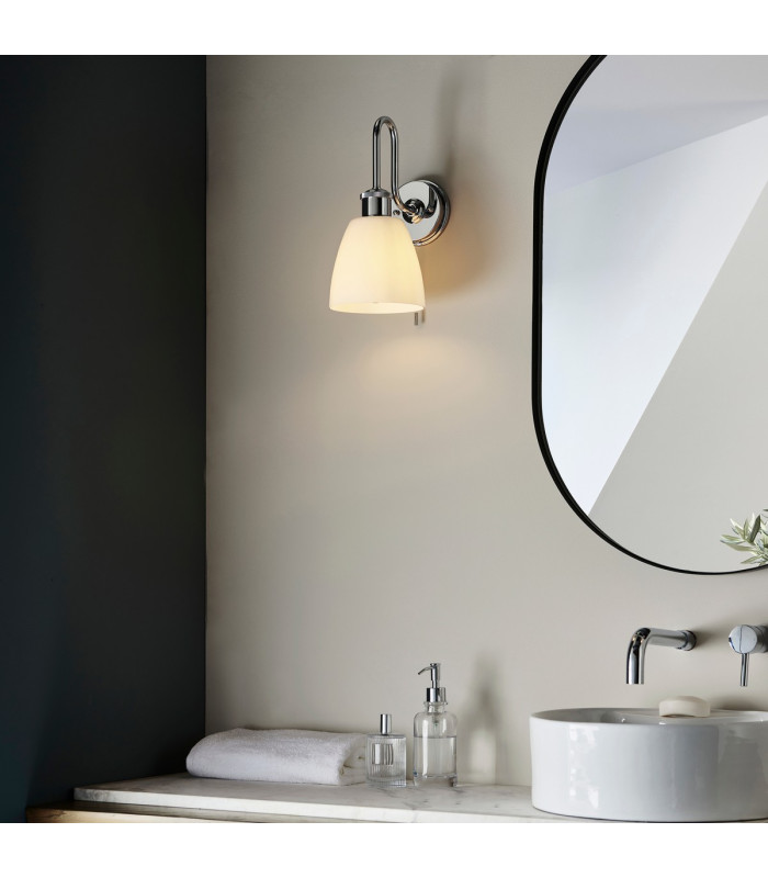 Piper Bathroom Wall Lamp Chrome Plate Gloss Opal Glass 1x E27-5
