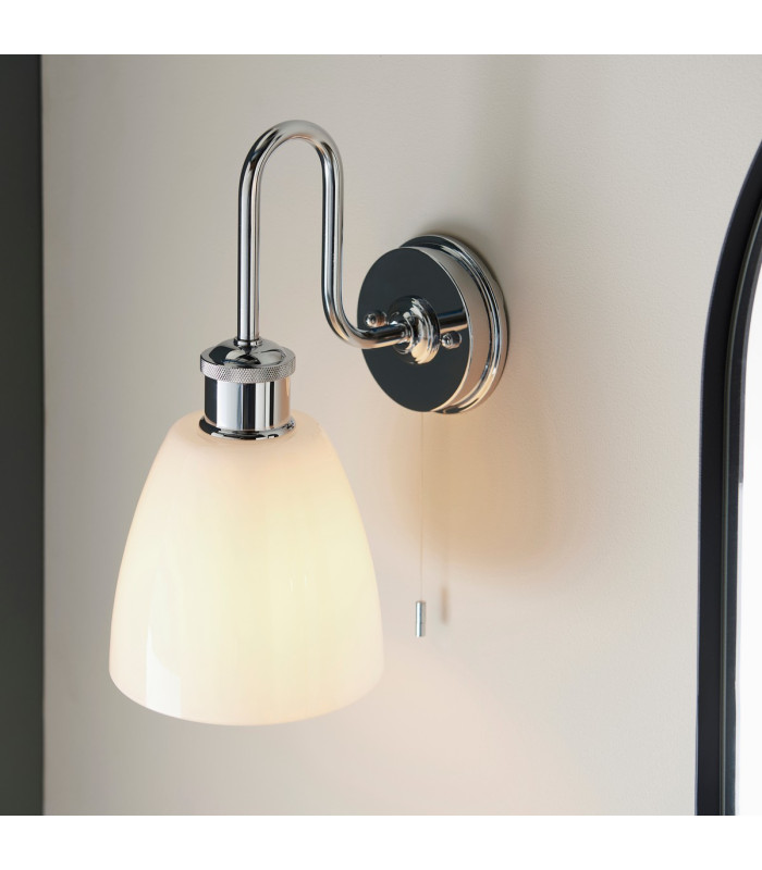 Piper Bathroom Wall Lamp Chrome Plate Gloss Opal Glass 1x E27-6
