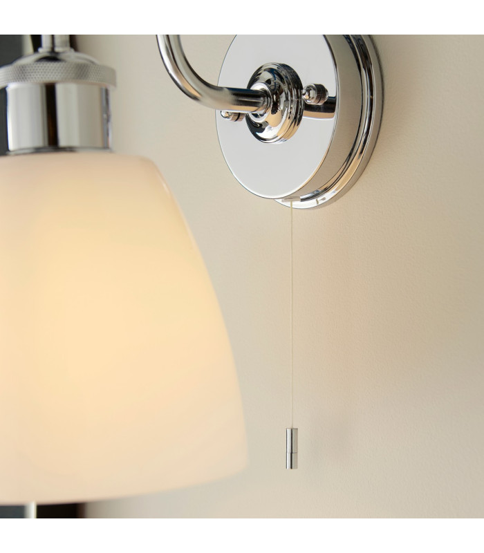 Piper Bathroom Wall Lamp Chrome Plate Gloss Opal Glass 1x E27-8
