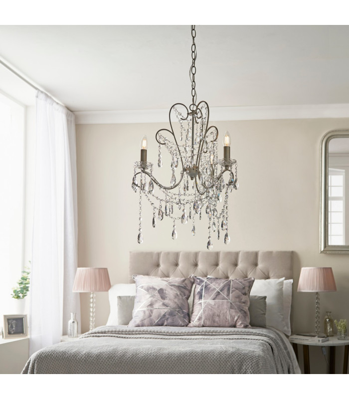 Berkley Chandeliers Aged Silver Paint Clear Cut Glass 3x E14-3