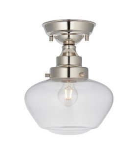 Camberley Bowl Semi Flush Ceiling Light Bright Nickel Plate Clear Glass 1x E27-1