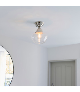 Camberley Bowl Semi Flush Ceiling Light Bright Nickel Plate Clear Glass 1x E27-2