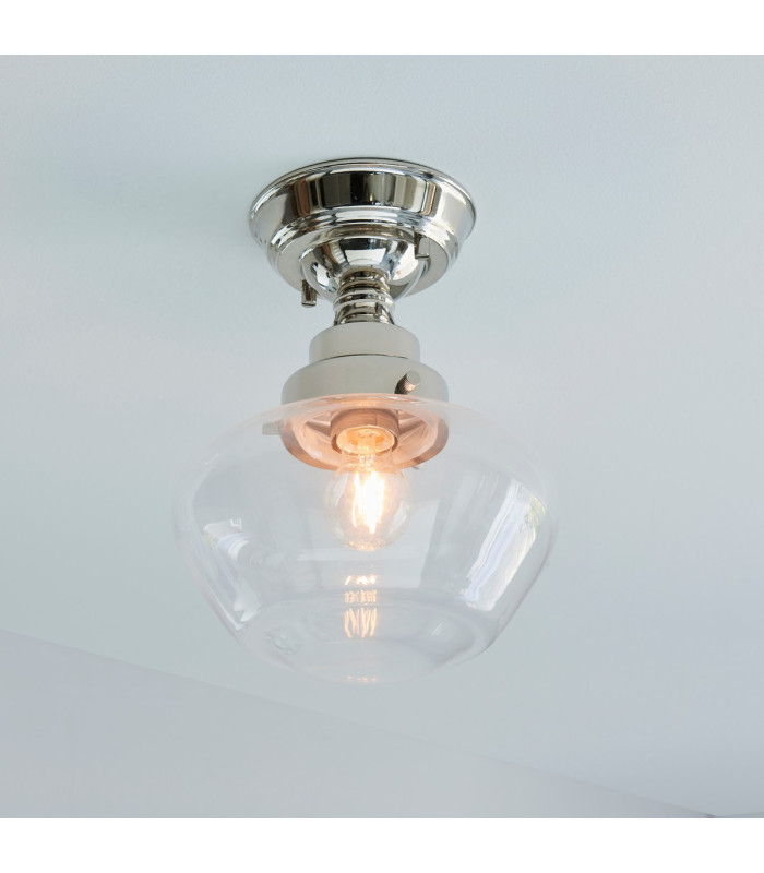 Camberley Bowl Semi Flush Ceiling Light Bright Nickel Plate Clear Glass 1x E27-4