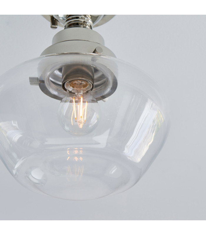 Camberley Bowl Semi Flush Ceiling Light Bright Nickel Plate Clear Glass 1x E27-5