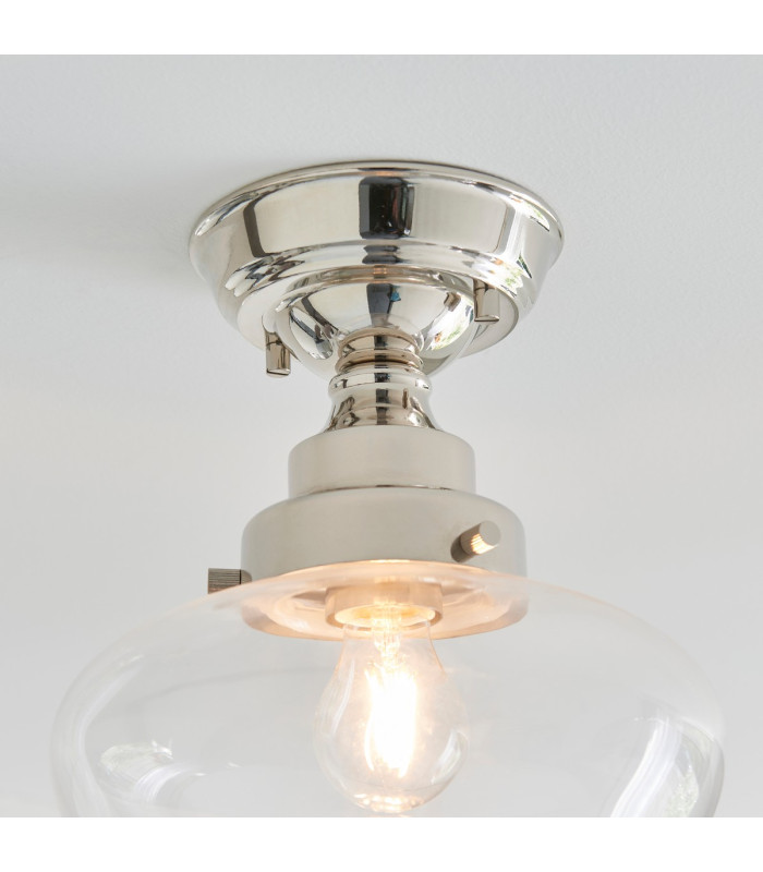 Camberley Bowl Semi Flush Ceiling Light Bright Nickel Plate Clear Glass 1x E27-6