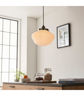 Camberley Dome Pendant Ceiling Light Bright Nickel Plate Opal Glass 1x E27-2