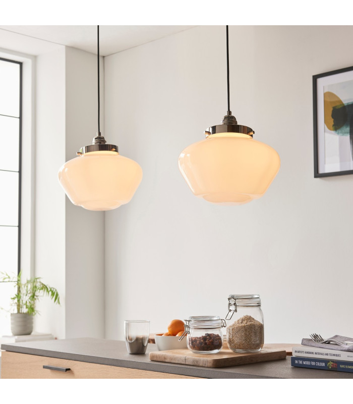 Camberley Dome Pendant Ceiling Light Bright Nickel Plate Opal Glass 1x E27-3