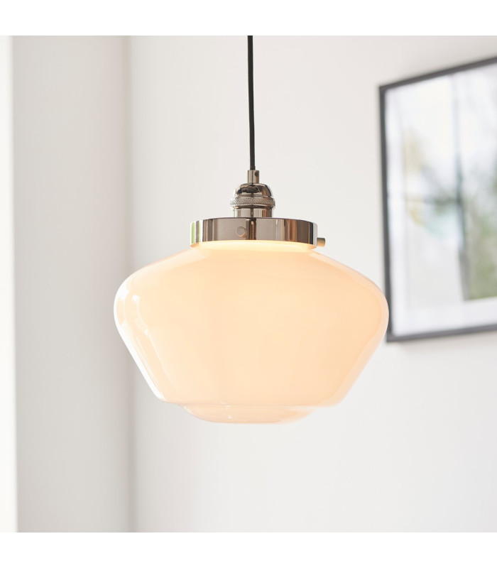 Camberley Dome Pendant Ceiling Light Bright Nickel Plate Opal Glass 1x E27-4