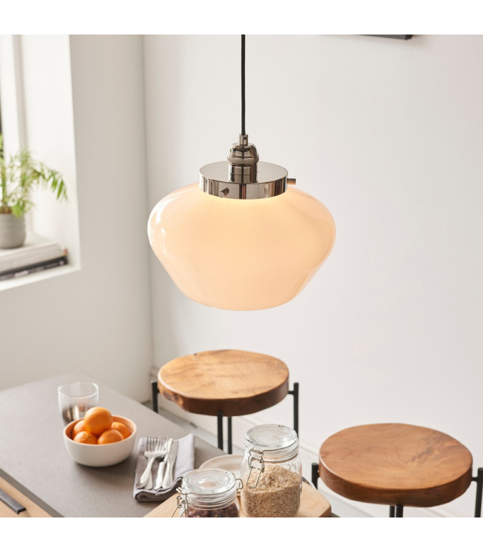 Camberley Dome Pendant Ceiling Light Bright Nickel Plate Opal Glass 1x E27-5