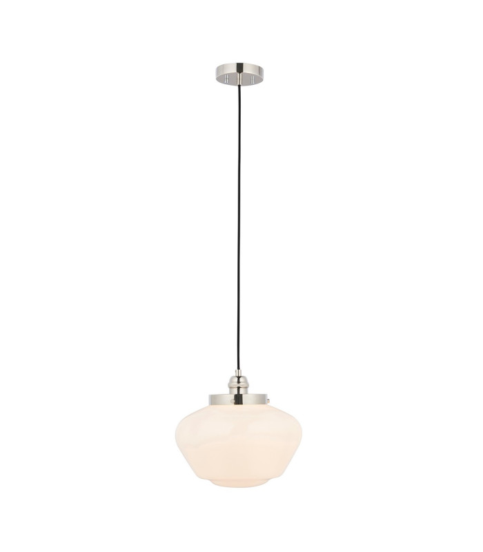 Camberley Dome Pendant Ceiling Light Bright Nickel Plate Opal Glass 1x E27-6