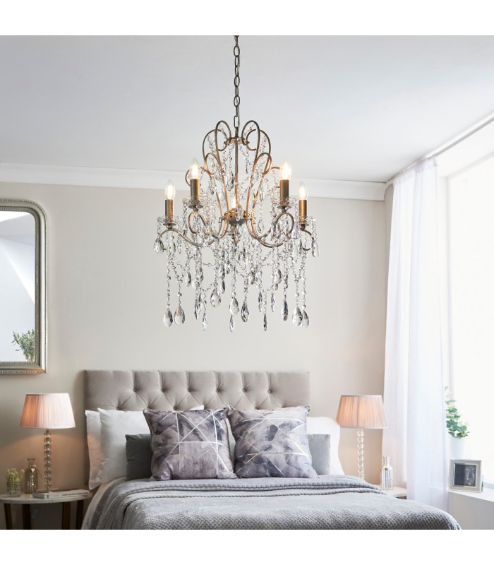 Berkley Chandeliers Aged Silver Paint Clear Cut Glass 5x E14-3