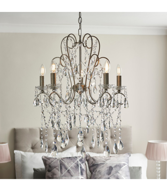 Berkley Chandeliers Aged Silver Paint Clear Cut Glass 5x E14-5