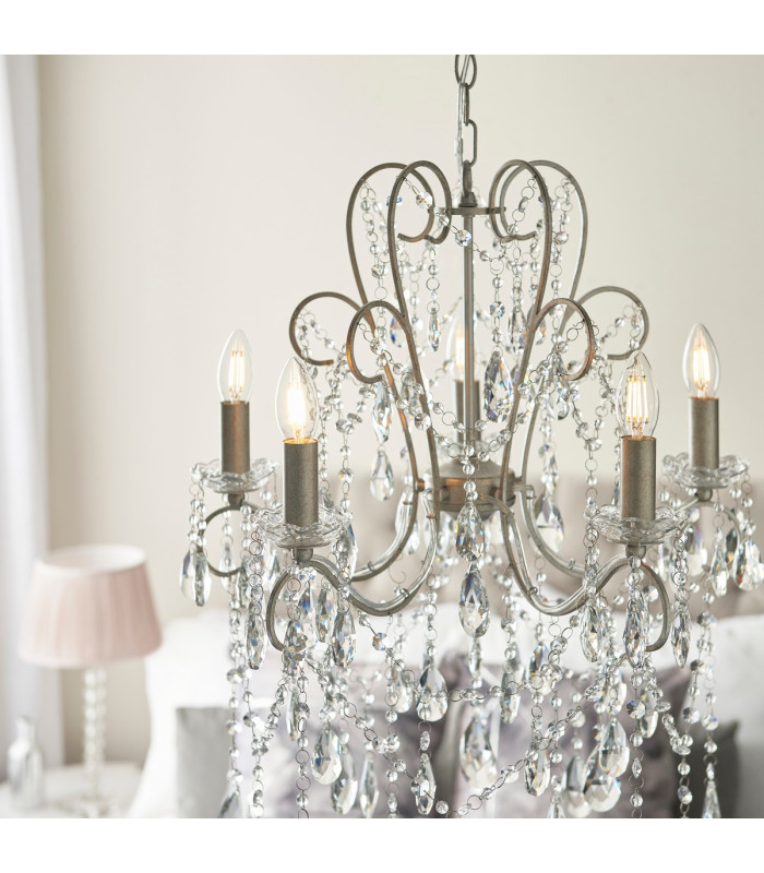 Berkley Chandeliers Aged Silver Paint Clear Cut Glass 5x E14-6