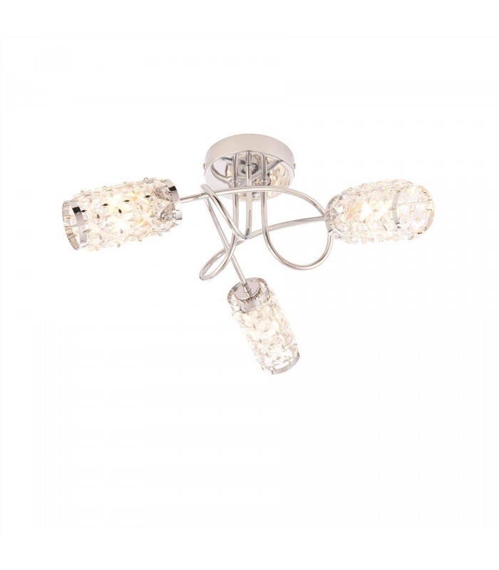 3 Light Bathroom Semi flush Chrome, Glass Detail IP44, G9 - 1