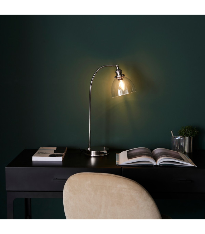 Hansen Desk Task Lamp Bright Nickel Plate Clear Glass 1x E14-5